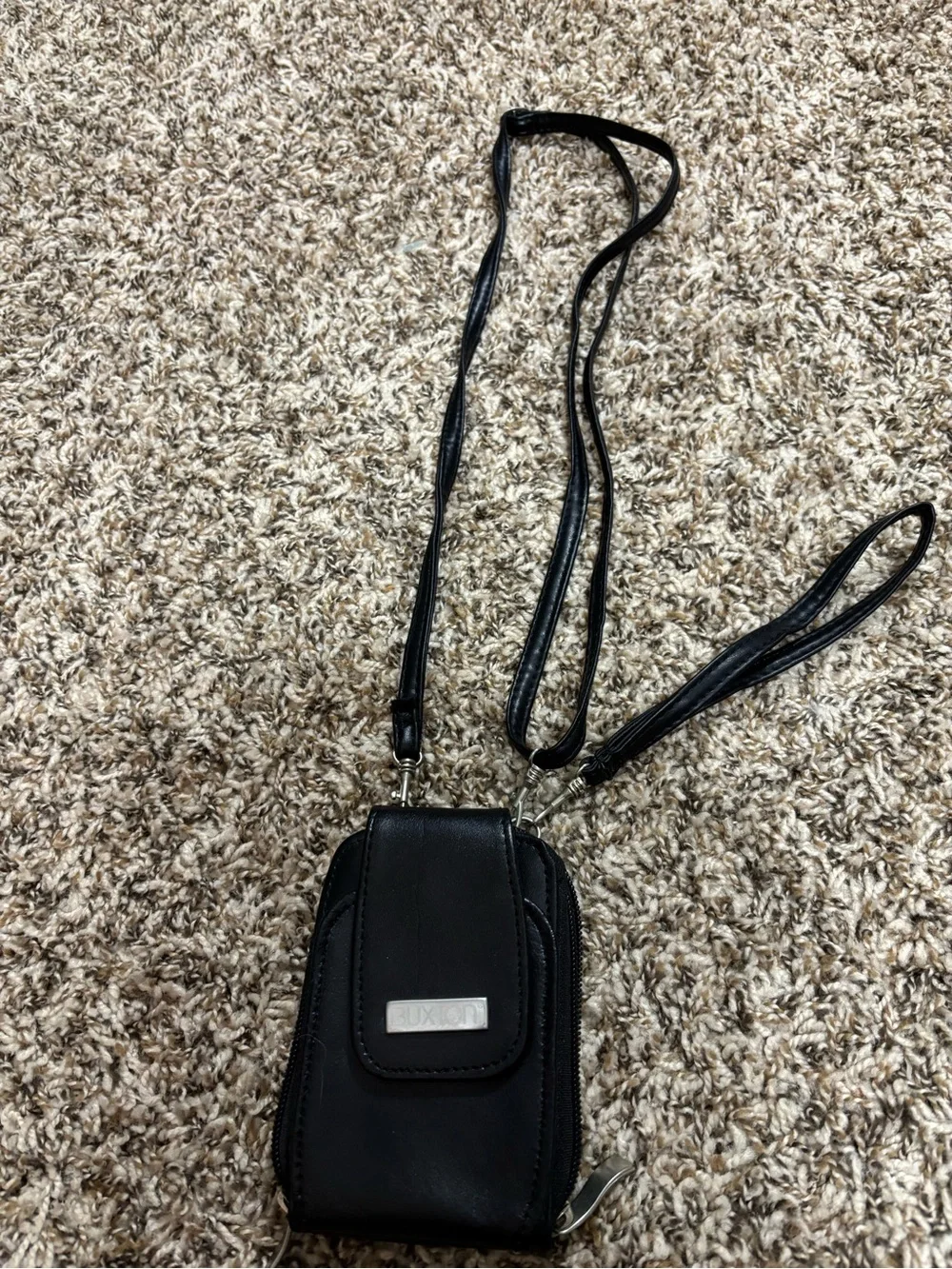 Buxton Black Zip-Around Mini Crossbody Wallet Coin Purse w Detachable Strap